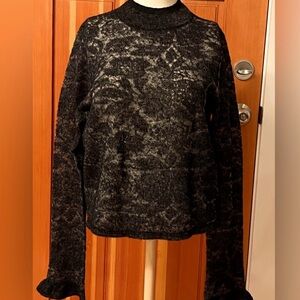Anthropologie Charcoal Lace Knit Sweater